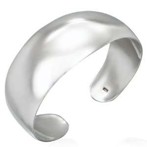  Sterling Silver Wide Convex Womens Cuff Bangle Bracelet Jewelry